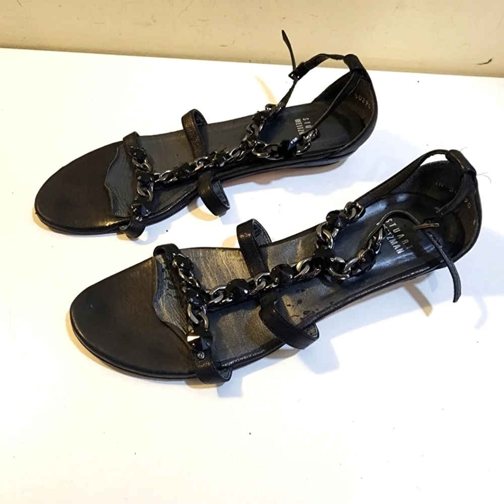 Stuart Weitzman Black Chain Strap Sandals Size 8